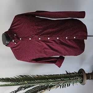 American Eagle Seriously Soft maroon and white button-down shirt